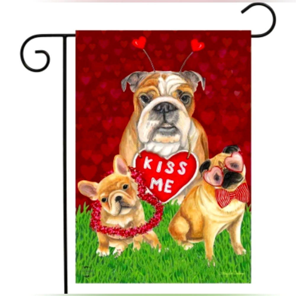 ♥️🐾🐕Frenchie Bulldog & Friends Garden Flag - 12"x18"-Hearts - Fade Resistant